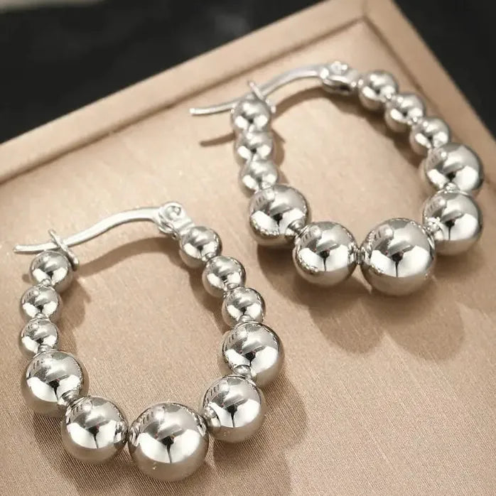 Geometric Stainless Steel Beaded Hoop Earrings for Women Classic Jewelry Gift
