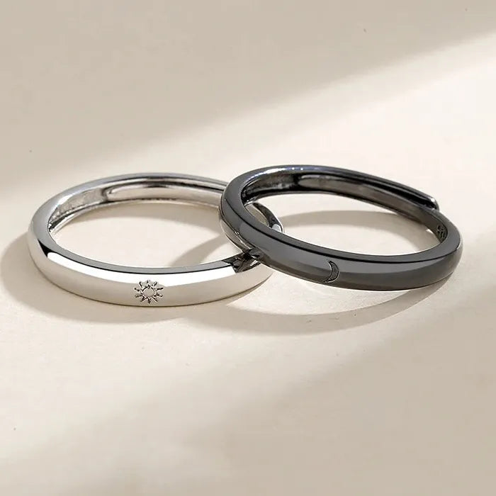 Adjustable Silver Sun Moon Couple Ring Jewelry for Men and Women Gift