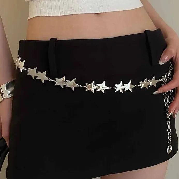 Adjustable Silver Zinc Alloy Star Waist Chain Boho Belly Belt Gift