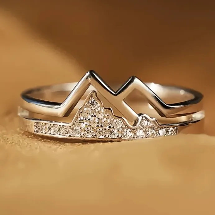 Geometric Mountain Ring with Sparkling Cubic Zirconia for Women Gift