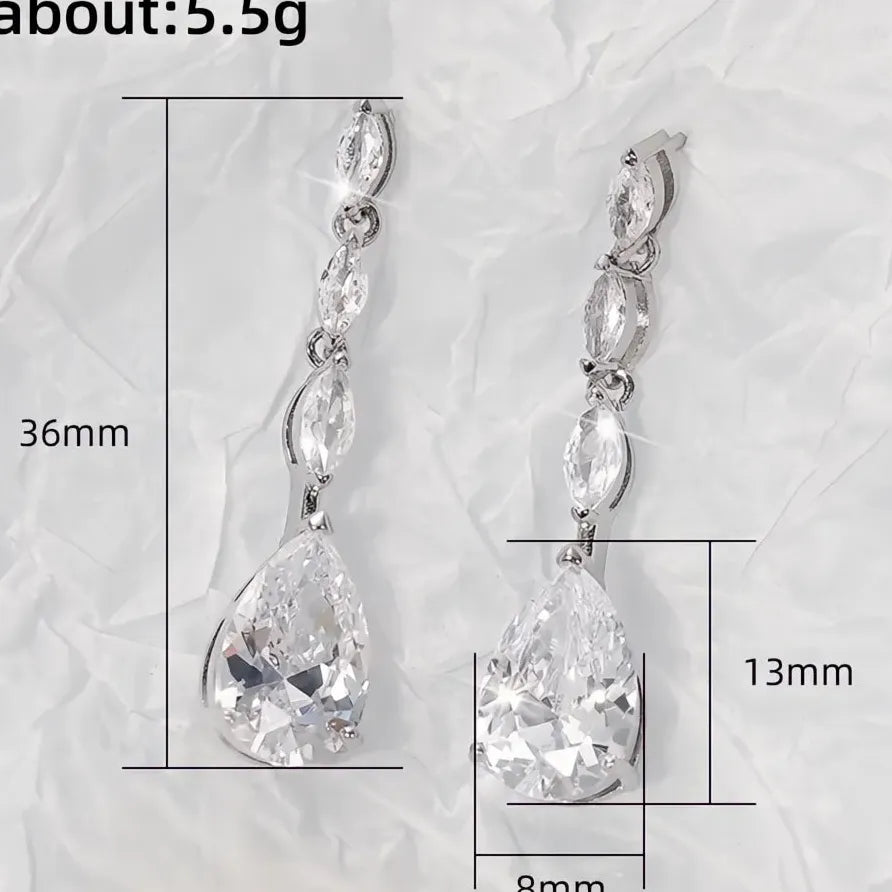 Bridal Silver Geometric CZ Dangle Earrings Elegant Wedding Jewelry