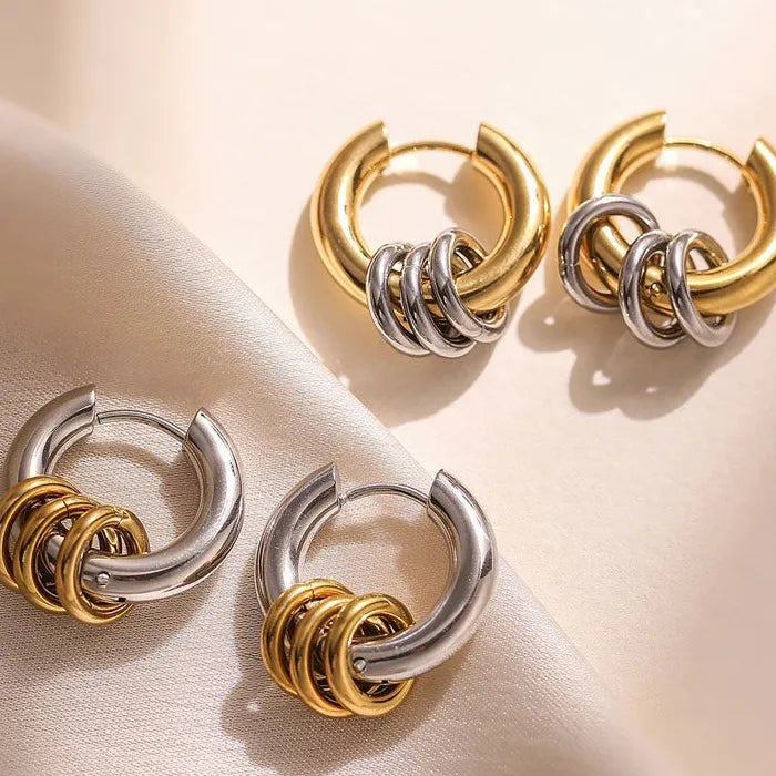 Stainless Steel Retro Large & Small Hoop Earrings for Women