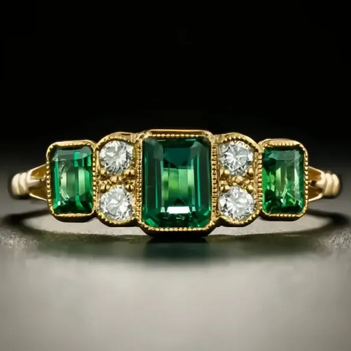 Gold Color Cubic Zirconia Women’s Wedding Anniversary Ring Brass Band