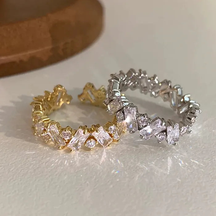2026 Korea Fashion Copper Zircon Geometric Open Ring for Women Jewelry