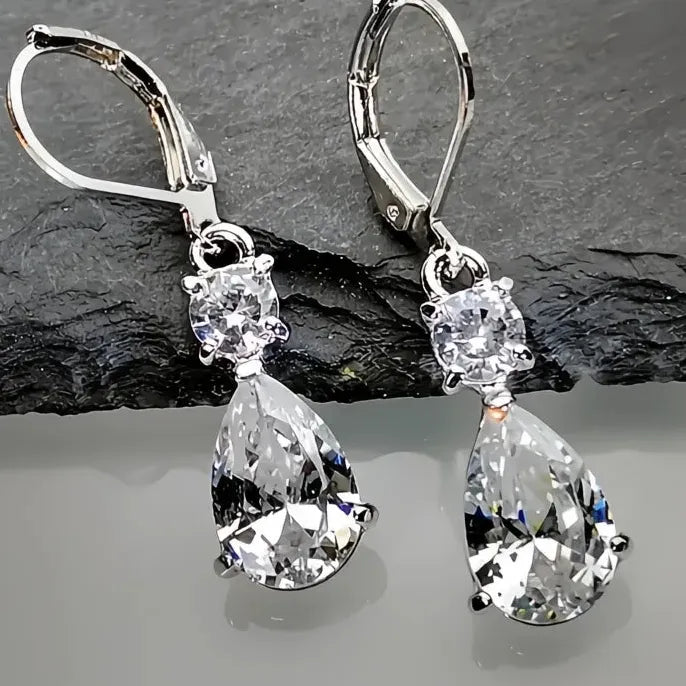 White Pink Red Waterdrop CZ Drop Earrings Elegant Wedding Party Jewelry for Women