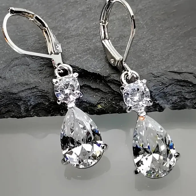 White Pink Red Waterdrop Cubic Zirconia Drop Earrings Elegant Wedding Party Jewelry for Women