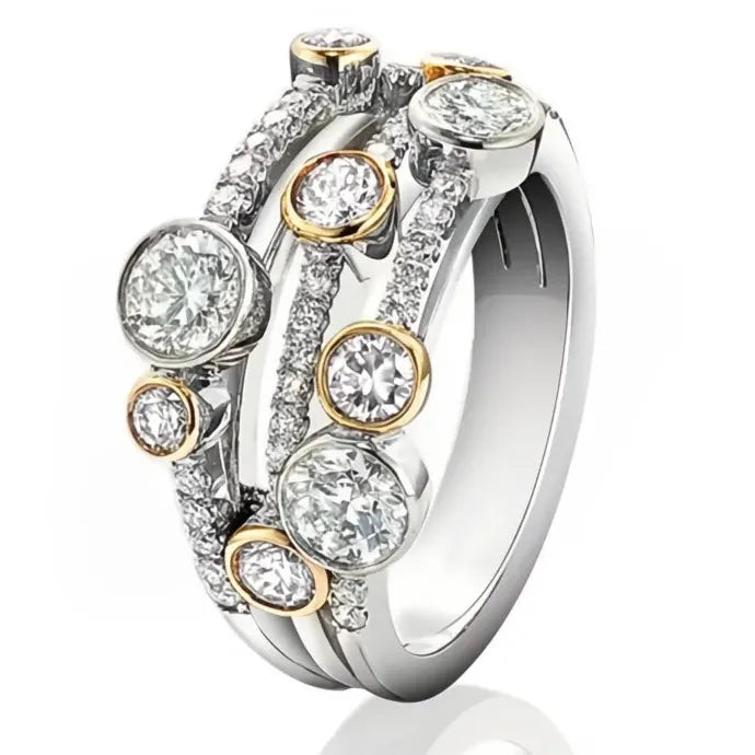 Hollow Geometric Women’s Brass Ring with Shiny Round Cubic Zirconia