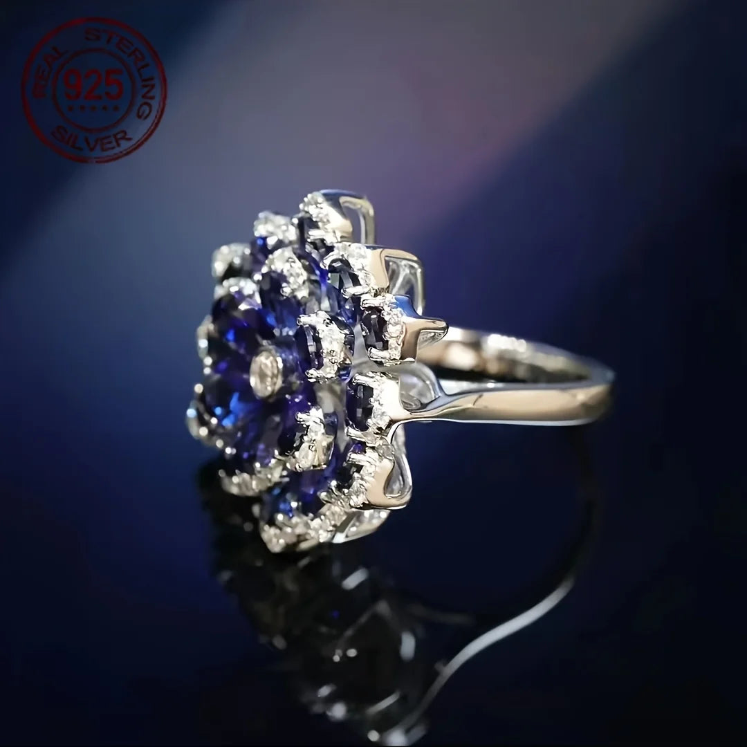 2026 New Trendy Temperament Big Flower Ring 925 Sterling Silver Full AAAAA Zircon Women Wedding Engagement Banquet Jewelry