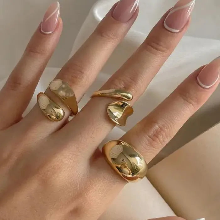 3Pcs Punk Metal Open Rings Set Vintage Y2K Fashion Jewelry for Women Men Party