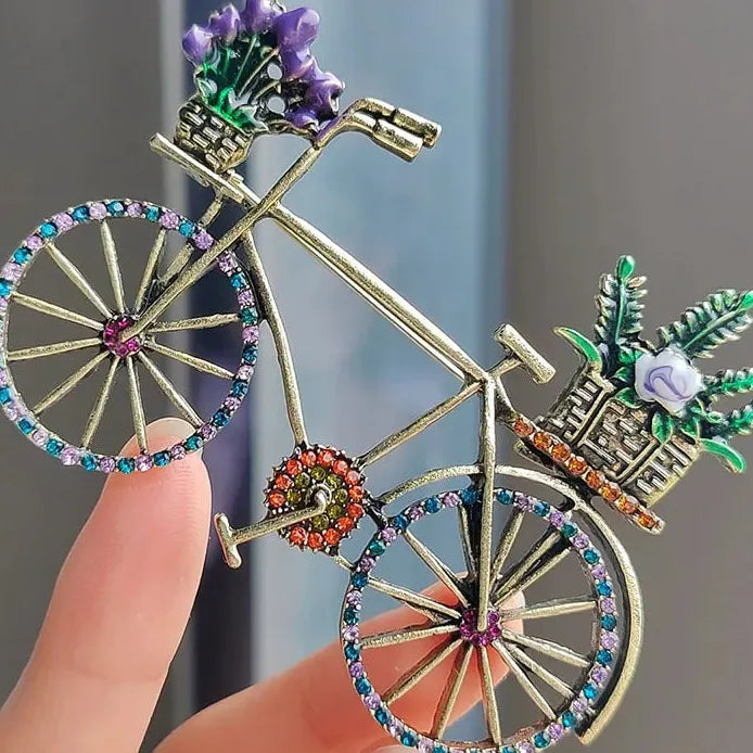 Vintage Women's Rhinestone Bicycle Brooch Cycling Pin Corsage Accessory