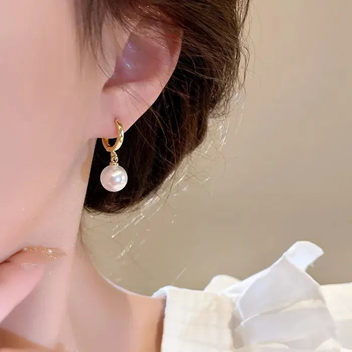 2026 Pearl Drop Round Hoop Earrings Stainless Steel Wedding Jewelry