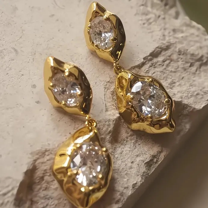 Elegant Gold Color CZ Inlaid Women Drop Earrings for Wedding Party