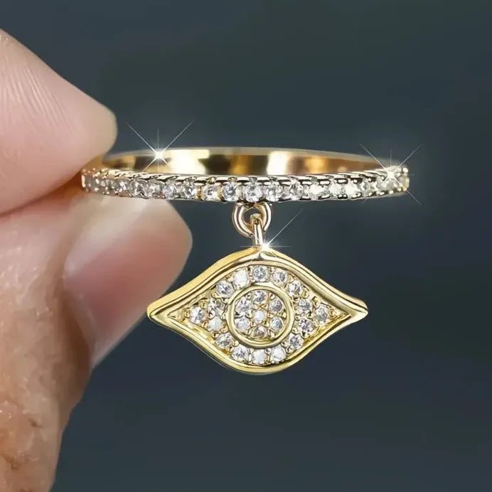Geometric Evil Eye Cubic Zirconia Brass Ring Women’s Party Jewelry