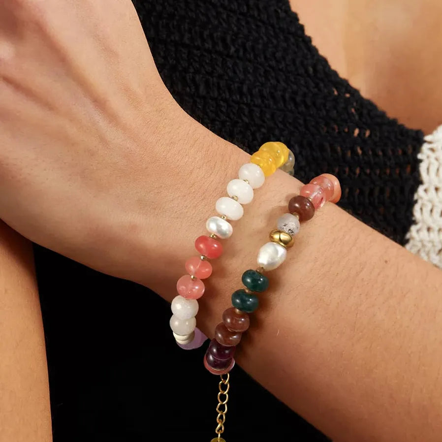 Summer Candy Color Natural Stone Bracelet Women Stainless Steel Waterproof Handmade Jewelry Gift