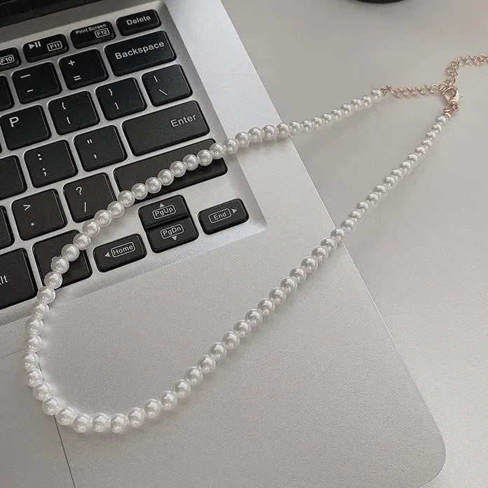 Men's Trendy White Imitation Pearl Beaded Short Choker Necklace 2026