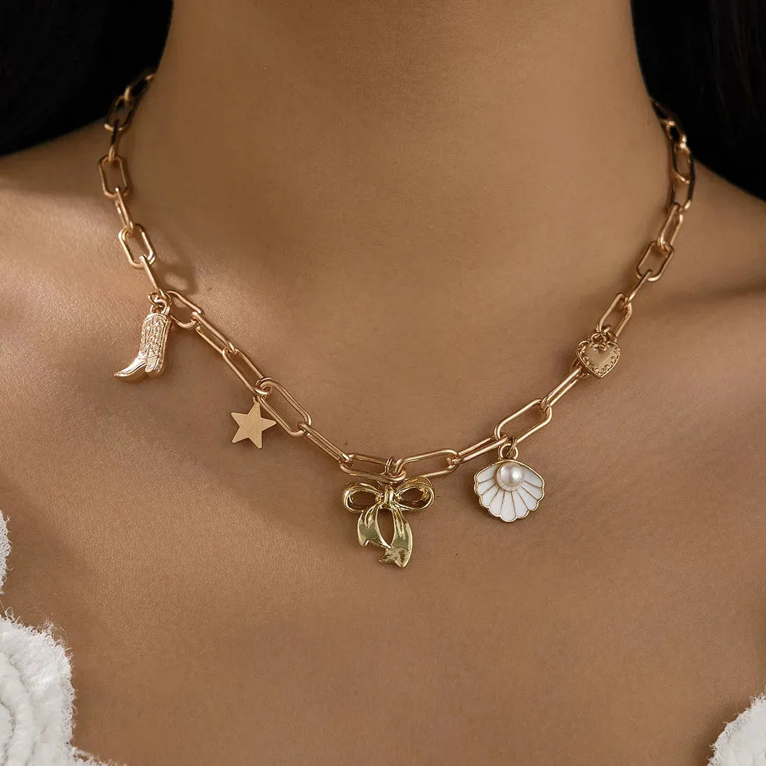 14K Gold Shell Cross Pendant Necklace for Women Boho Beach Charm
