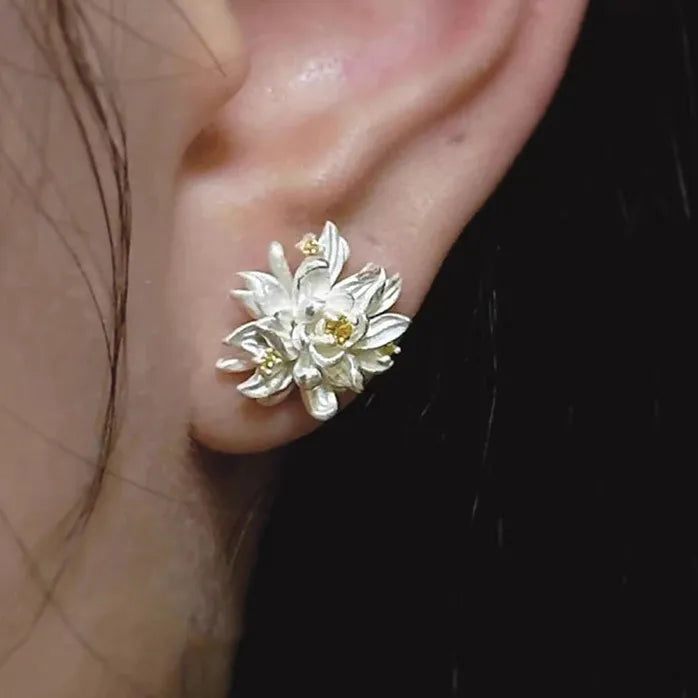 Vintage Copper Night-Blooming Flower Stud Earrings for Women Gift