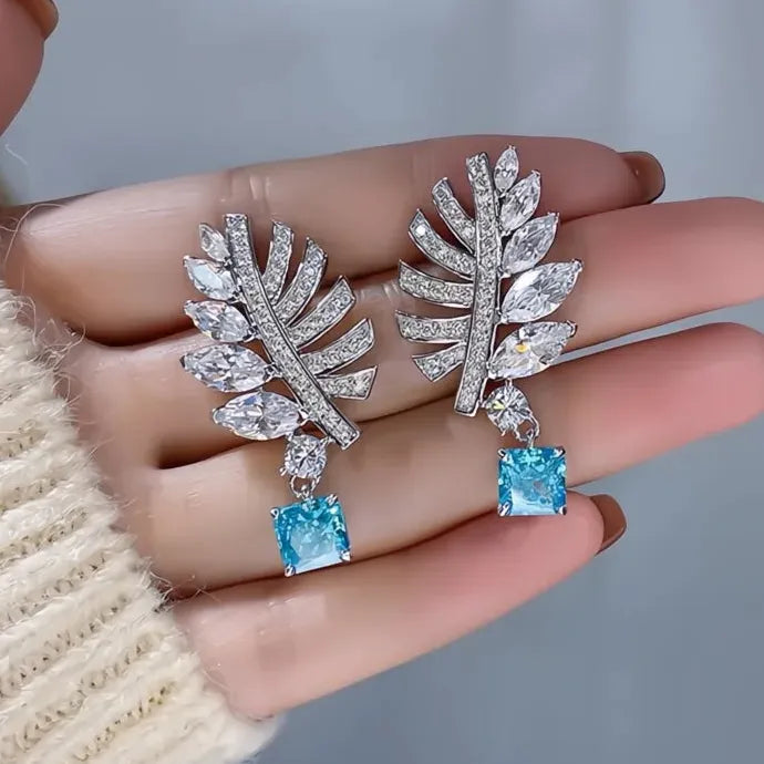 Elegant Blue Cubic Zirconia Copper Alloy Drop Earrings for Party Gift
