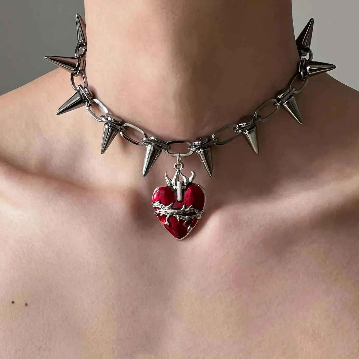 Double-Layer Punk Imitation Pearl Necklace Featuring Zircon Geometric Pendant for Men Women
