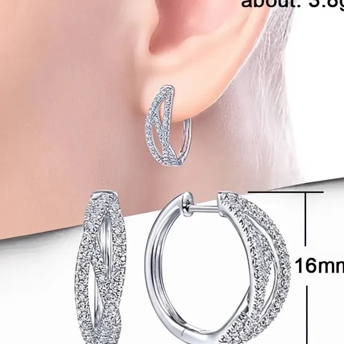 Hollow Geometric CZ Hoop Earrings Brass Fashion Party Wedding Gift for Women