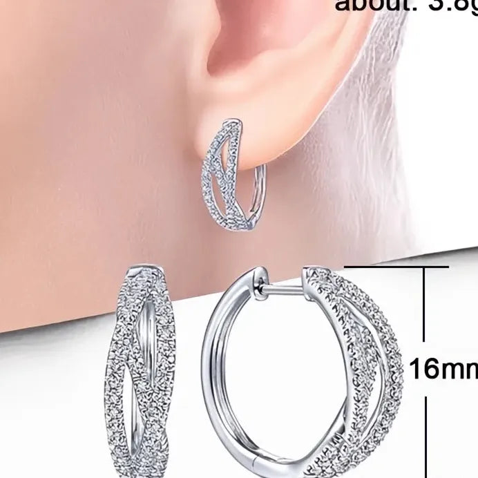 Geometric Twist Hoop Earrings with Cubic Zirconia Silver Tone Jewelry