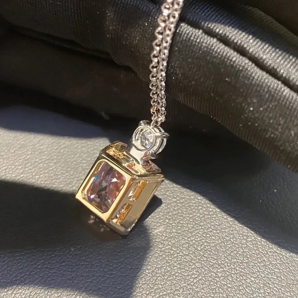 Pink Cubic Zirconia Geometric Pendant Necklace for Women Wedding Jewelry