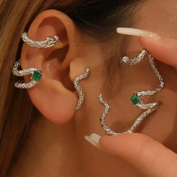 Hiphop Punk Snake Shaped Silver Clip-On Ear Cuff Earring for Women Jewelry
