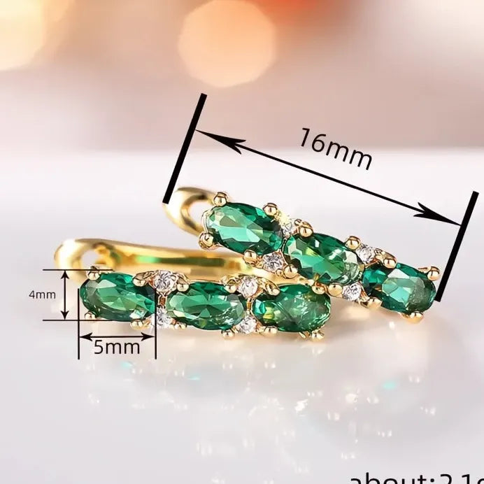 Women’s Geometric Green CZ Hoop Earrings Fashion Jewelry