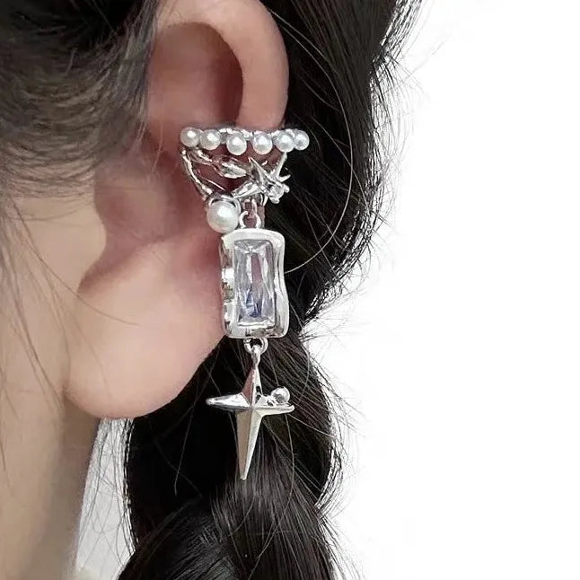 Star Zircon Copper Clip-On Star Earrings for Women Men Punk Gothic Luxury