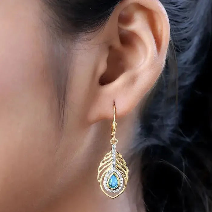 Women's Gold Cubic Zirconia Pendant Drop Earrings Wedding Bridal Jewelry Gift