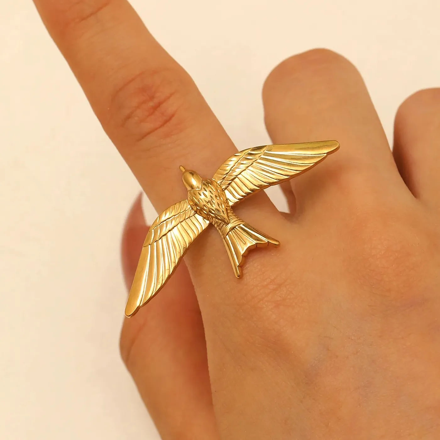 Gold Stainless Steel Peace Dove Ring Women Vintage Bird Jewelry Gift