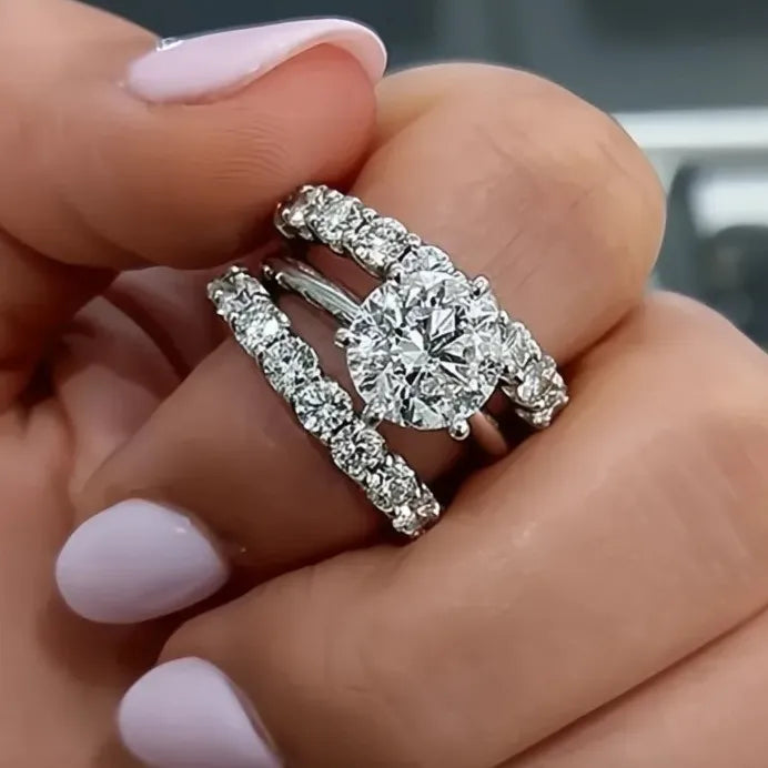 3-Piece Cubic Zirconia Wedding Ring Set for Women Bridal Jewelry
