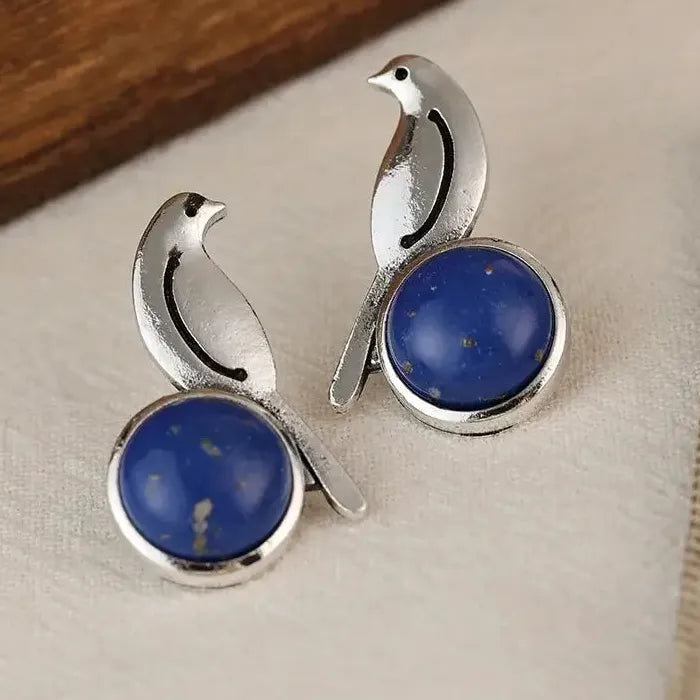 Italian Retro Bohemian Bird Design Zinc Alloy Lapis Lazuli Earrings for Women