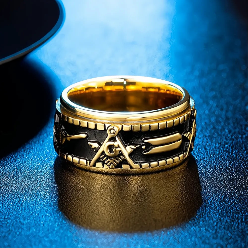 316L Stainless Steel Freemason AG Signet Ring Unisex Punk Biker Masonic Rotating Amulet Jewelry Gift