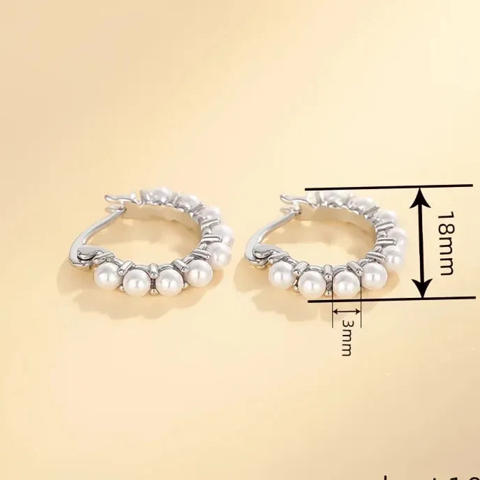 Elegant Geometric Simulated Pearl Hoop Earrings for Women Silver Color Brass Alloy Jewelry