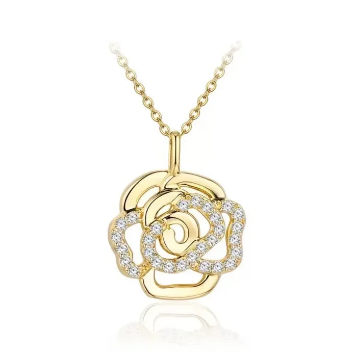Gold Sweet Camellia Flower Pendant Necklace for Women Wedding Gift