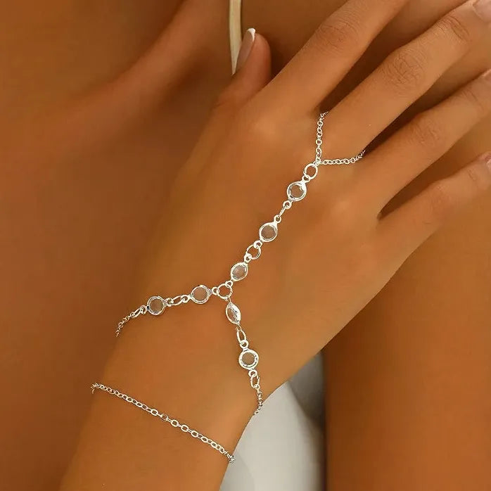 Vintage Gold Tone Connected Finger Ring Bracelets for Women Chain Bangles Mood Tracker