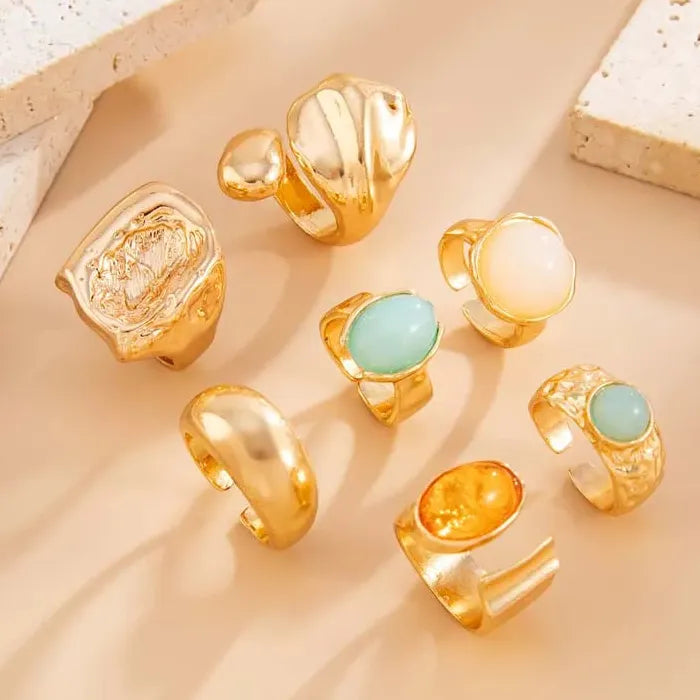 5Pcs Vintage Gold Adjustable Irregular Rings Set for Women Fashion Jewelry