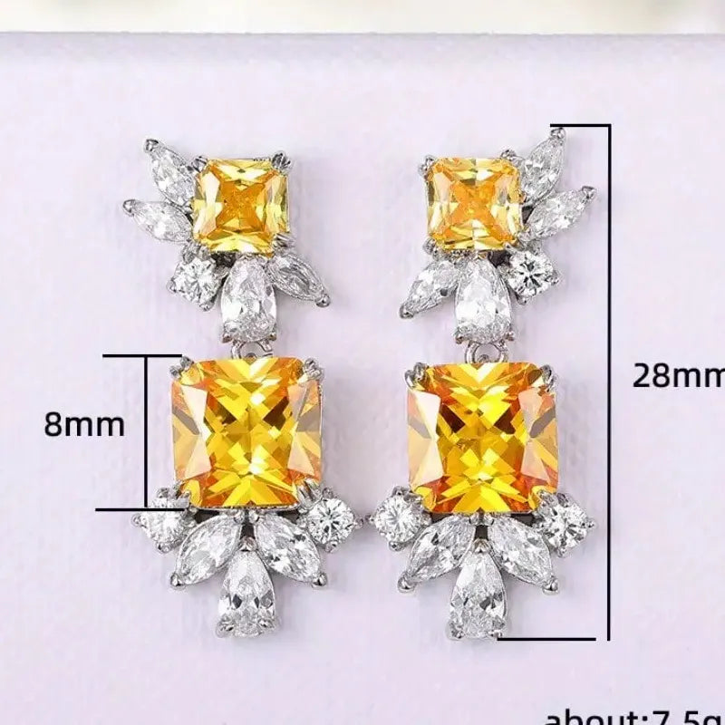 Copper Geometric Zircon Square Stud Earrings Shiny CZ Bride Bridesmaid Jewelry