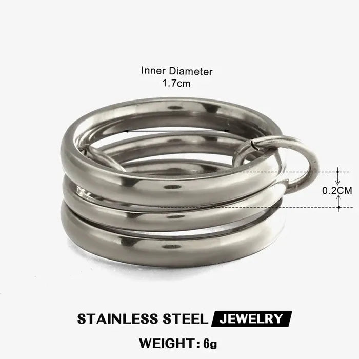 Stainless Steel Hip Hop Multi-Layer Geometric Circle Ring for Women Jewelry