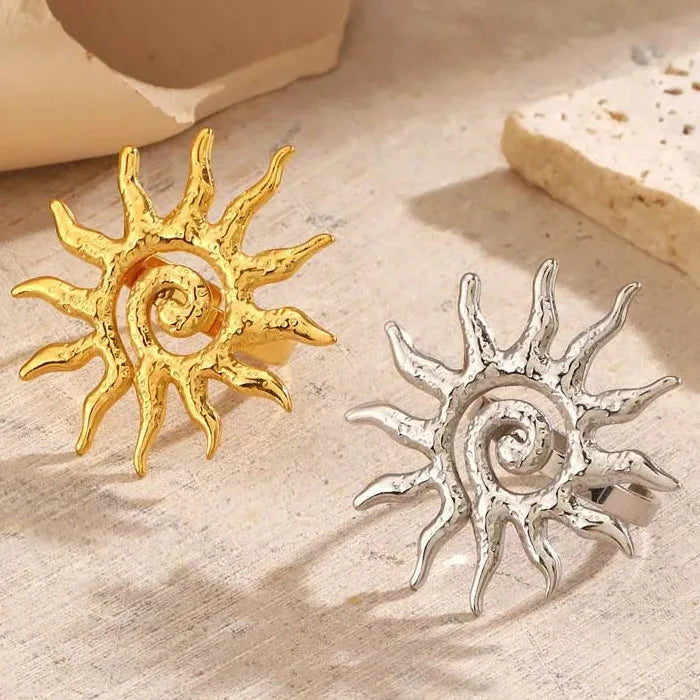 Adjustable Stainless Steel Sun Shape Ring for Women Vintage Gold Jewelry Gift