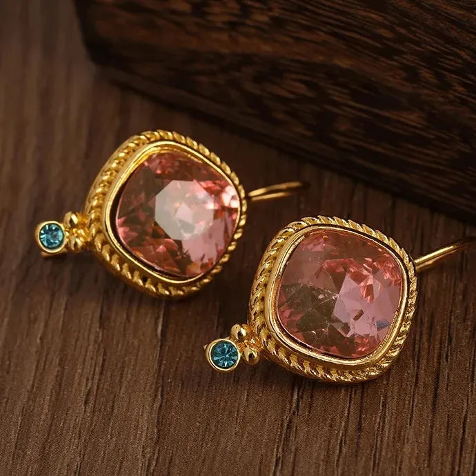 Gold Plated Square Zircon Drop Earrings for Women Rhinestone Jewelry Gift