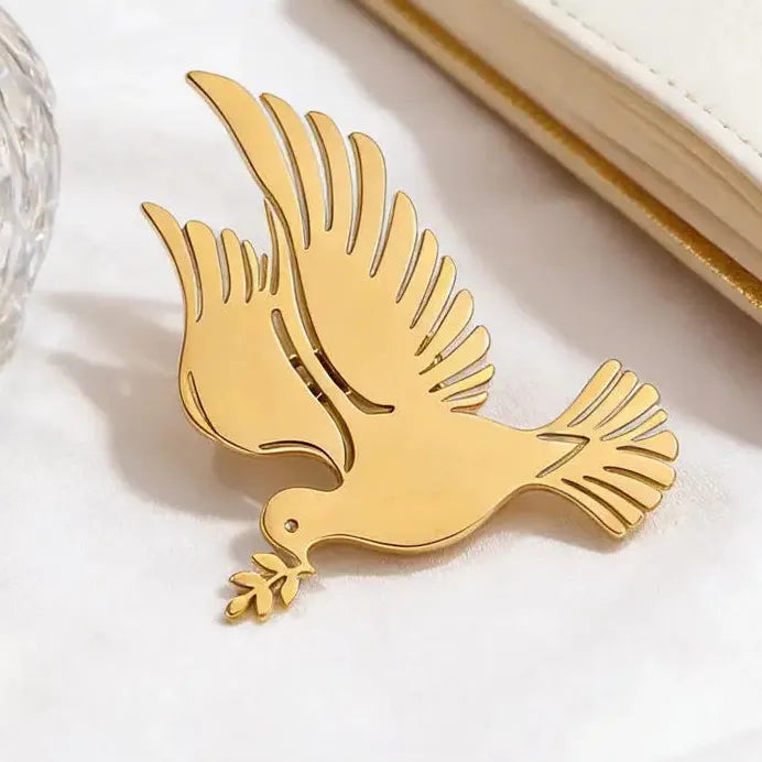 World Peace Dove Olive Branch Gold Zinc Alloy Brooch Pin for Men Women