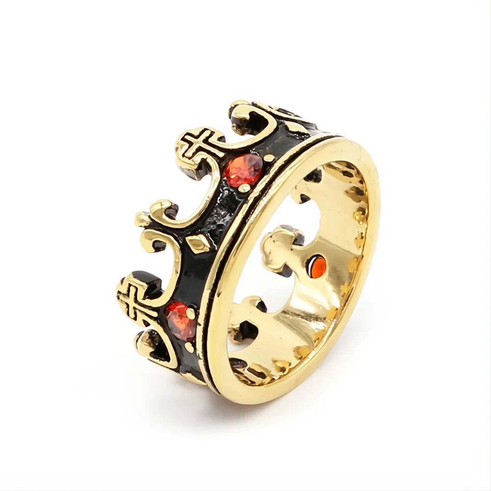 Vintage Crown Stone Ring 316L Stainless Steel Silver Gold Black Jewelry for Men Women Gift