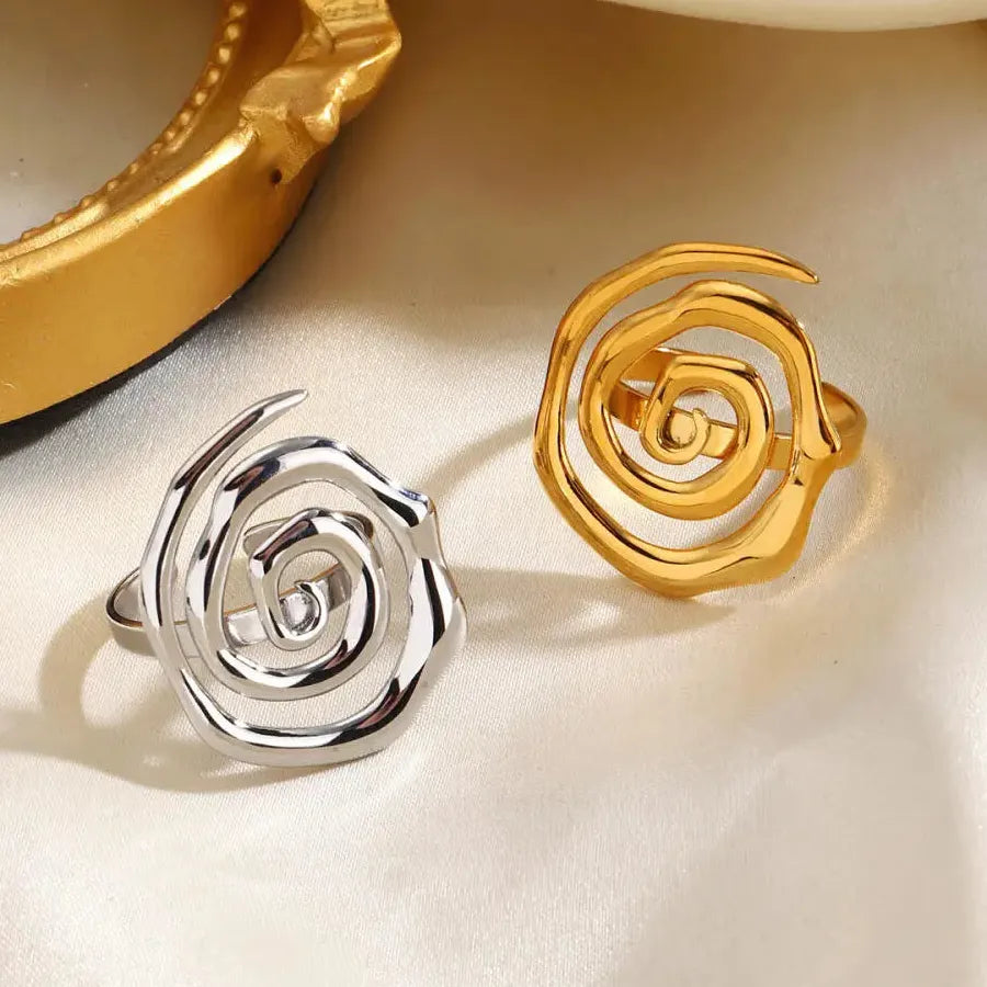 Adjustable Spiral Stainless Steel Geometric Cocktail Ring Women Men Gift Jewelry