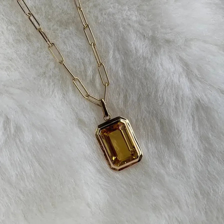 Retro Hip-Hop Multicolor Geometric Square Crystal Pendant Necklace Cuba Chain Women