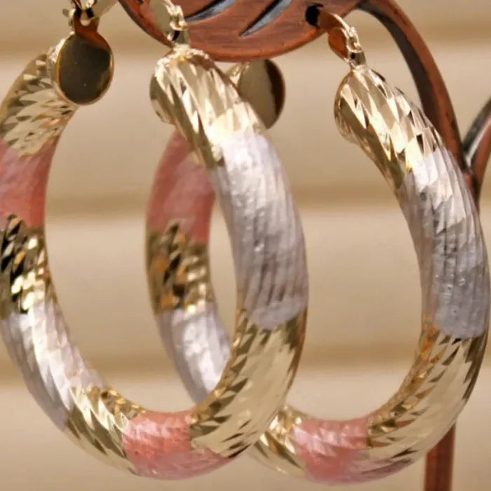 Fashion Brass Tricolor Circle Hoop Earrings for Women Copper Metal Jewelry