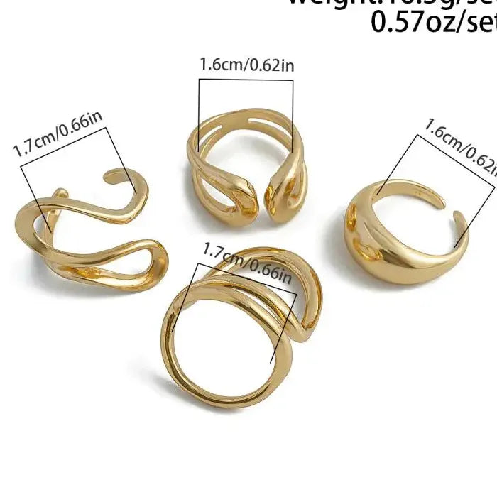 4Pcs Vintage Geometric Open C Shape Ring Set for Women Fashion Jewelry