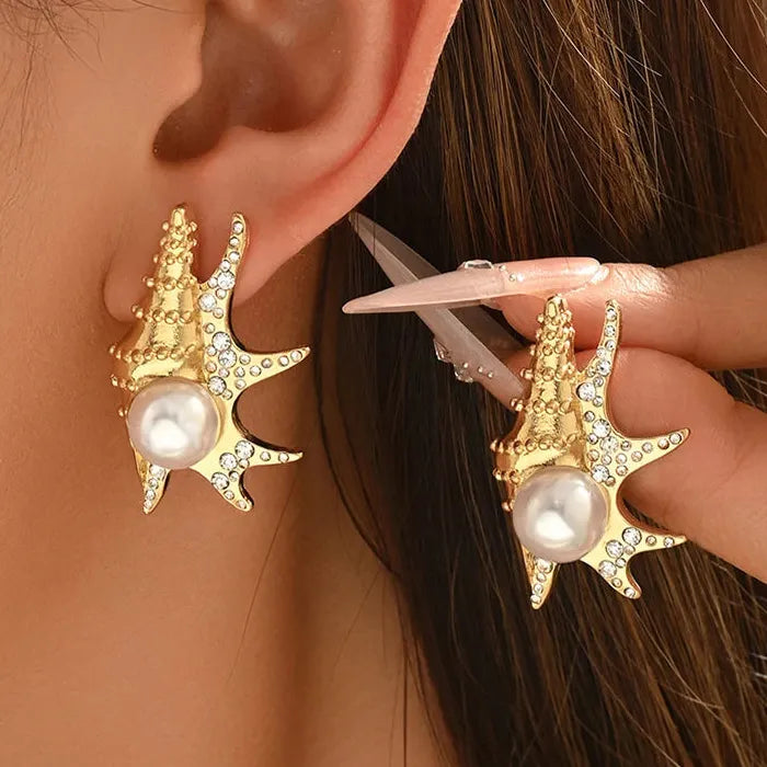 Geometric Pearl Zircon Conch Drop Earrings Zinc Alloy Women’s Gift