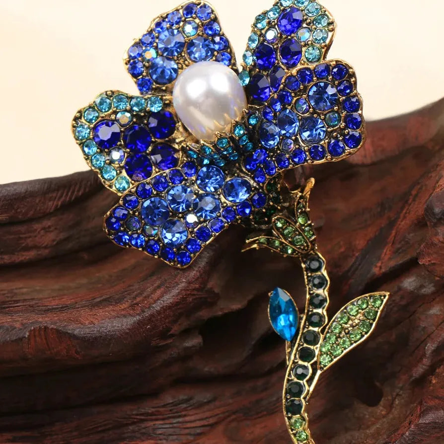 Classic Blue Roses Brooch Pin Jewelry Wedding Gift for Men Women